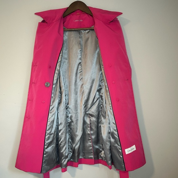 Calvin Klein Fuchsia Double-Breasted Belted Trench Coat - Size Small - Picture 4 of 13